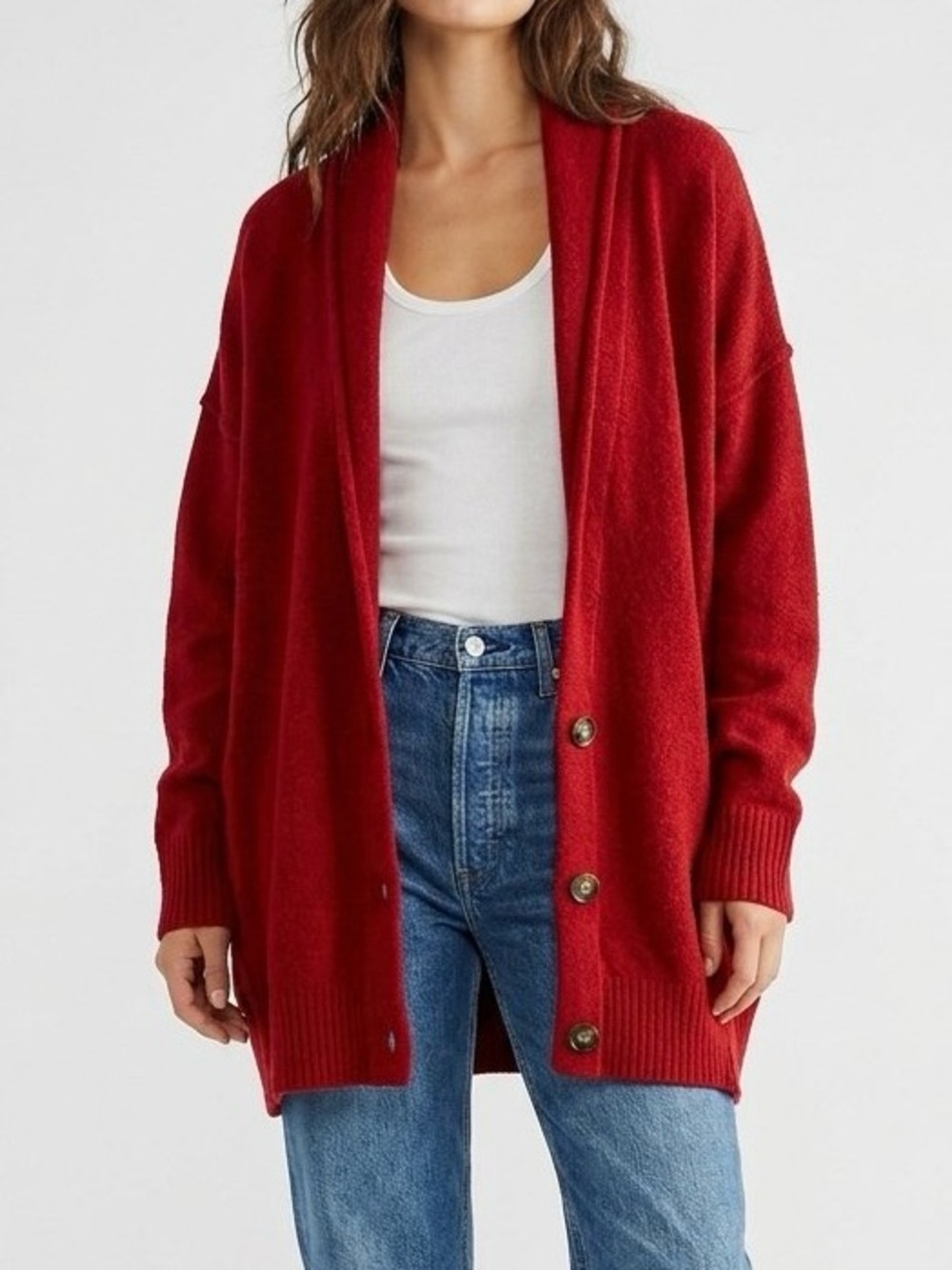 Free People Eucalyptus Cardigan S Brick Red Boho Slouchy Oversized